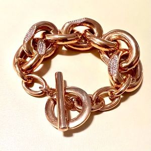 Vince Camuto Gold and Crystal Round Link Toggle Bracelet